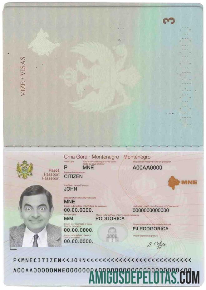 Passaporte Montenegro amostra